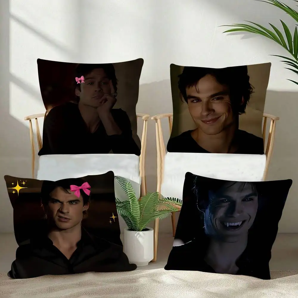 Damon Salvatore The V-Vampire Diaries Kissenbezug, weiche, dekorative quadratische Kissenbezüge, 45 x 45 cm, Kissenbezüge für Sofa, Couch