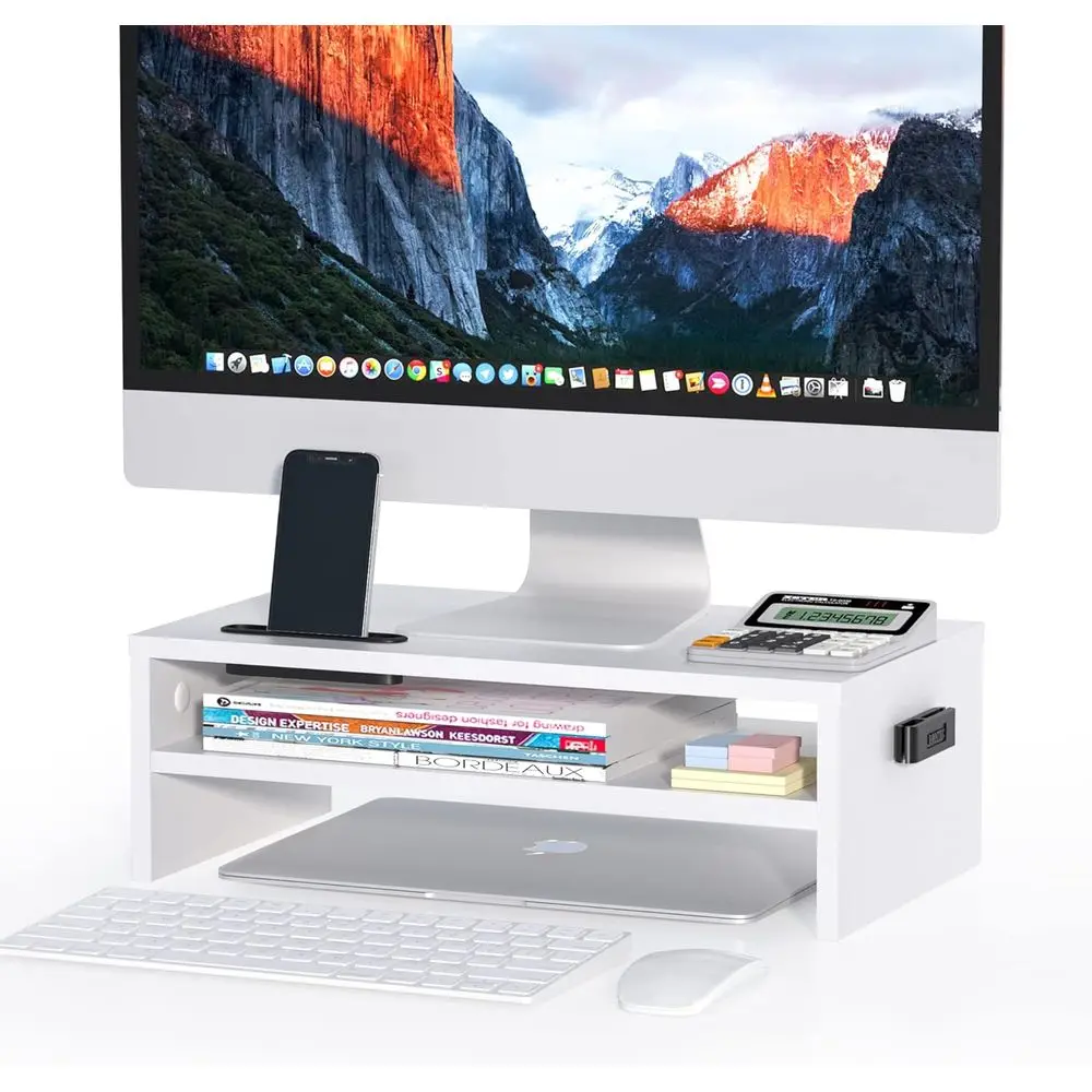 

2-Tier Computer Monitor Stand with Storage, 66 lbs Desk Shel Organizer, Laptop & Printer Stand with Paper Holder and Cable Manag