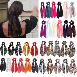 Scrunchies coreanos de Color sólido para mujer, lazos para el cabello de cuerda larga, bufanda de cola de caballo, banda elástica dulce, accesorios para el cabello