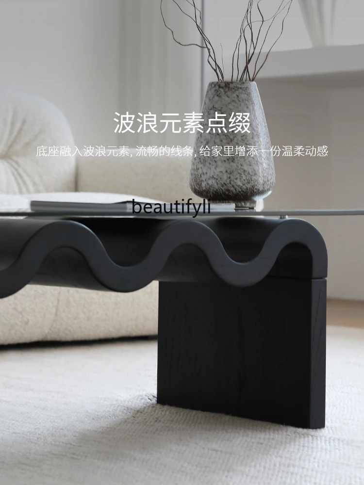 Italian Minimalist Ash Tempered Glass Coffee Table Home Living Room Modern Minimalist