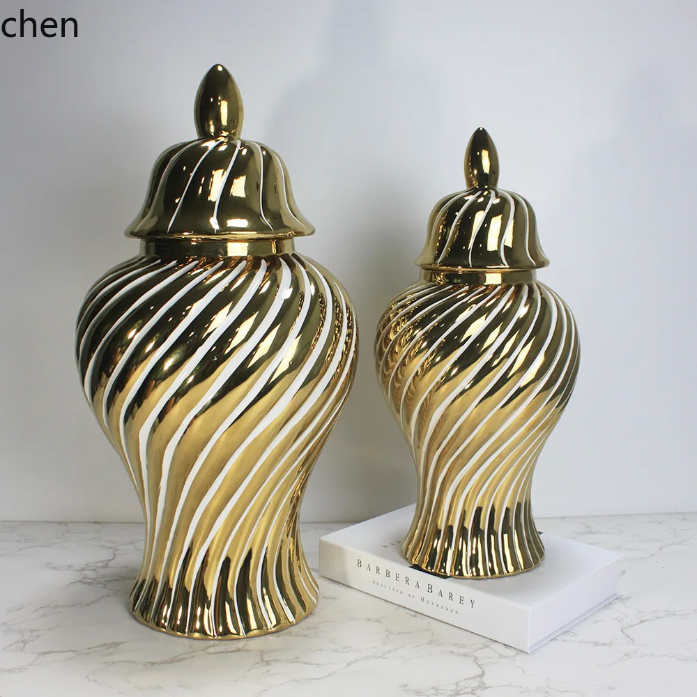 Hxl ceramic storage jar home decor electroplated general jar ornament