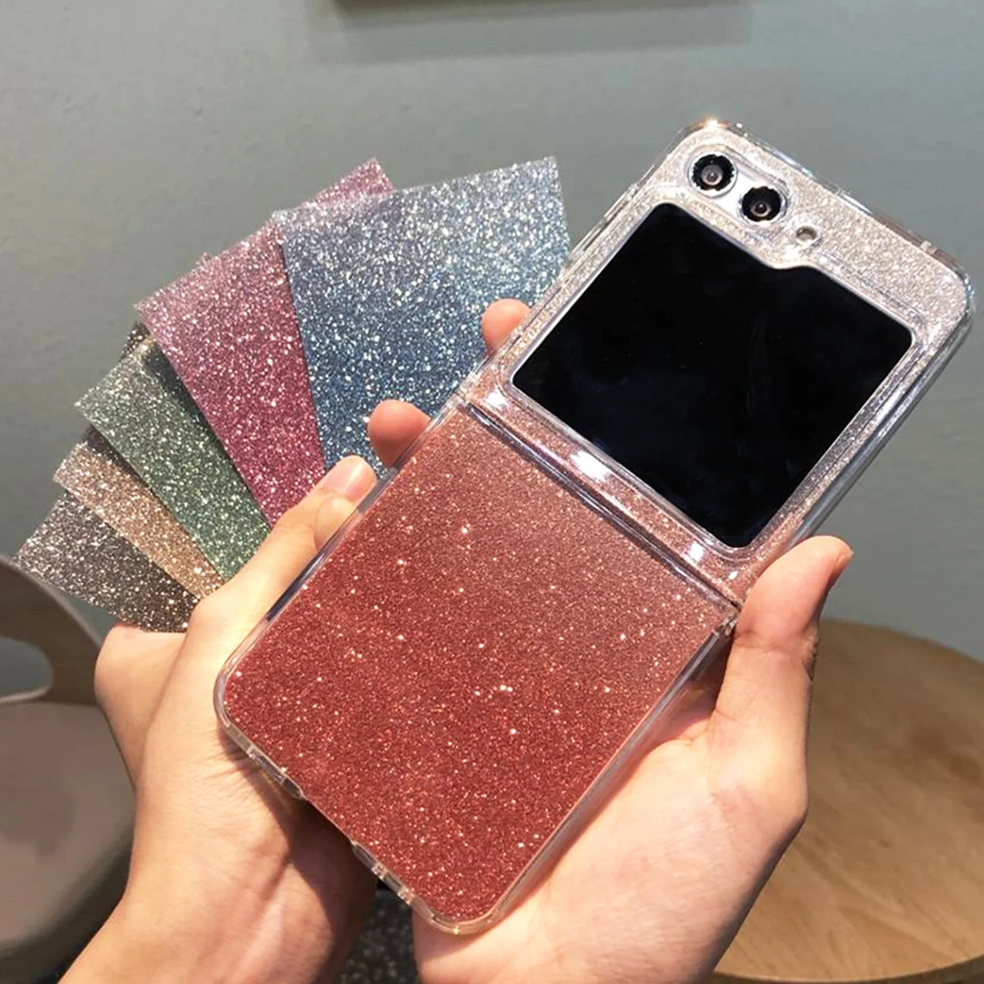 Glitter Gradient Card with TPU Soft Phone case For Samsung Galaxy Z Flip 5 zflip5 Cover