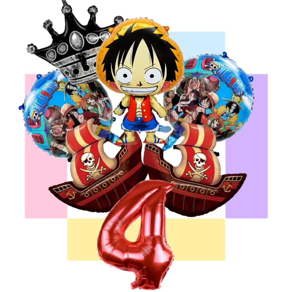 ชุดลูกโป่งวันเกิดวันพีซ ลูฟี่ ลูกโป่งฟอยล์ตัวเลข ลูกโป่งเรือโจรสลัด มงกุฎรูปดาวห้าแฉก อุปกรณ์ตกแต่งงานวันเกิด