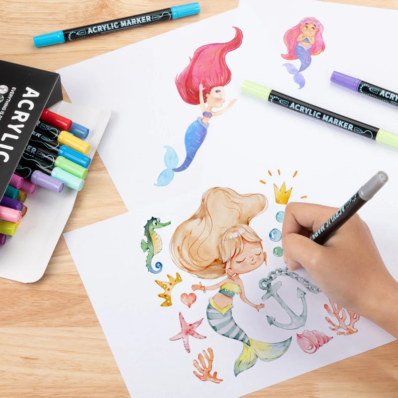 12/24/36/48 Kleuren Dual Tip Acrylverf Pennen Markers Voor Houten Canvas Steen Rock schilderen Glas Keramische Oppervlakken DIY Ambachten