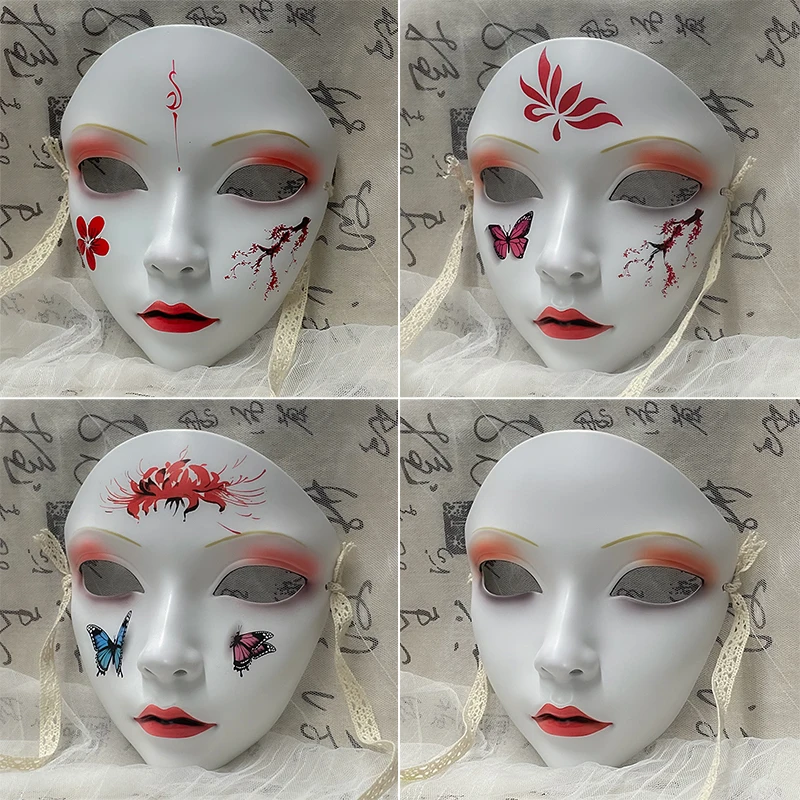 

Mask Men's and Women's Same Plastic Material Hand-Painted Pattern Full Face Simple Hanfu Accessories National Style Party Props