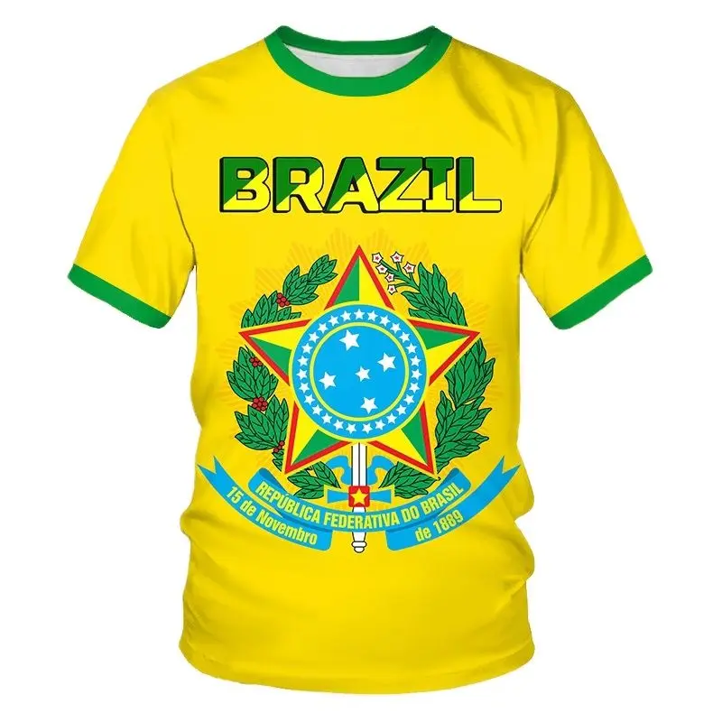 Street Fitness T-Shirt Brazil Flag Men\'s 3D Summer Fashion Casual Creative Trend Printing High Quality Round Neck Short Sleeves