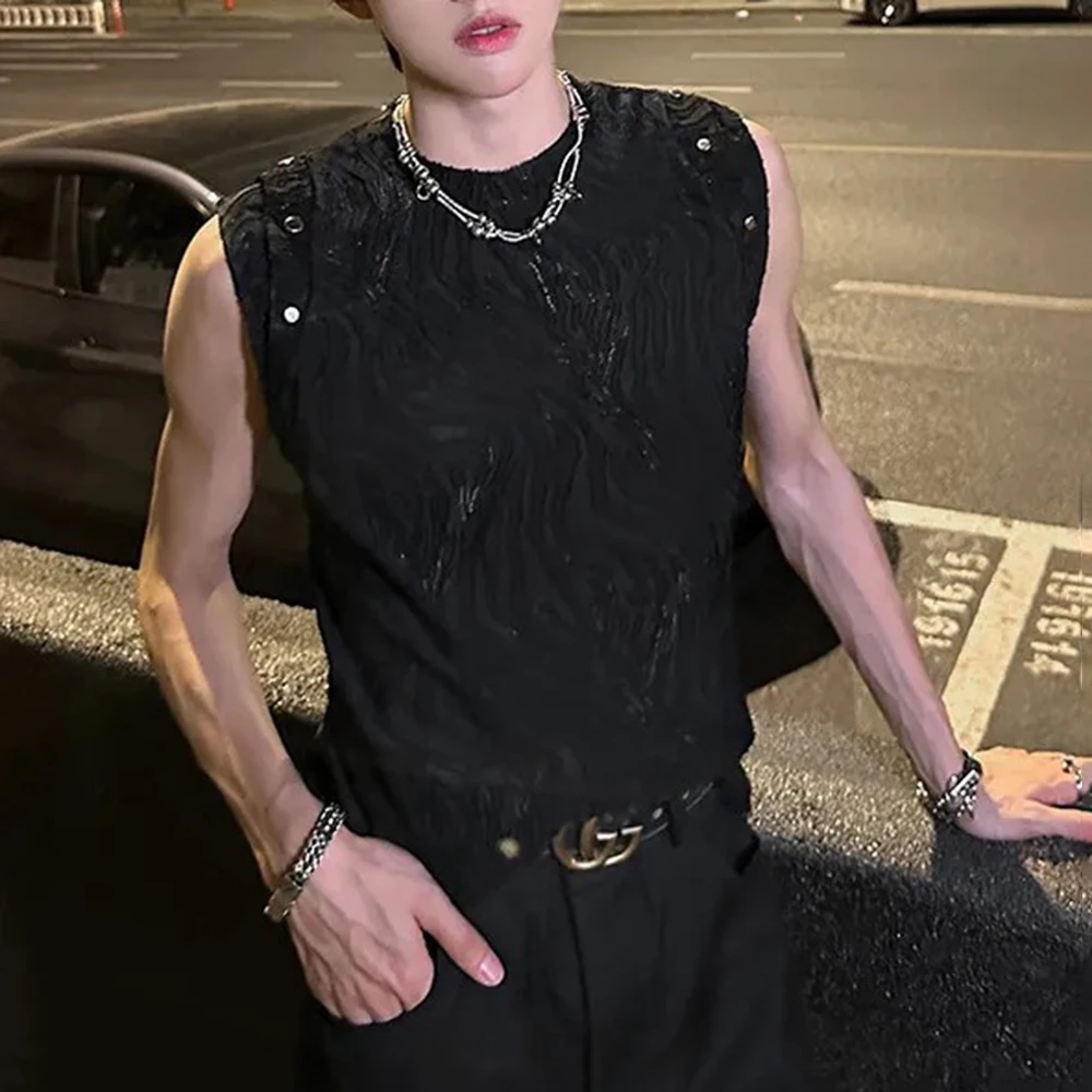 

Summer Men's Solid Color Pleated Sleeveless Vest American Retro Fashion Trend Street Hip-Hop Loose Breathable Niche Men's Tops