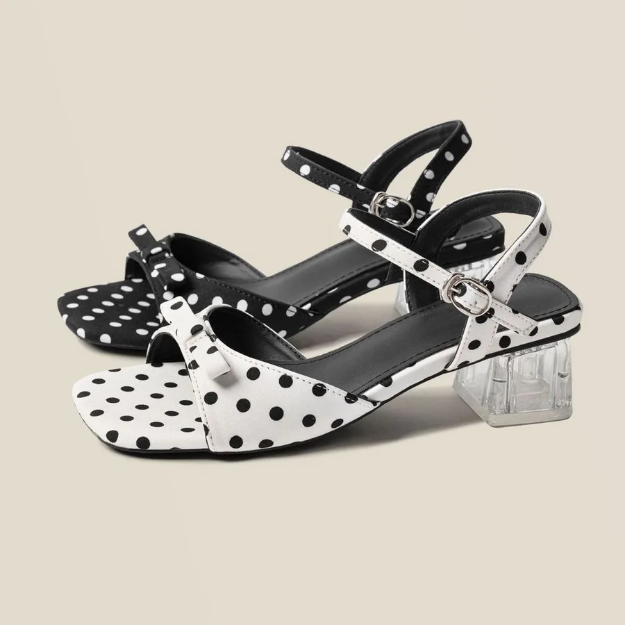 

Polka Dot Clear Block Heel Sandals Women's Summer Elegant Ankle Strap Buckle Designer Shoes Woman Party Office Commute Sandals