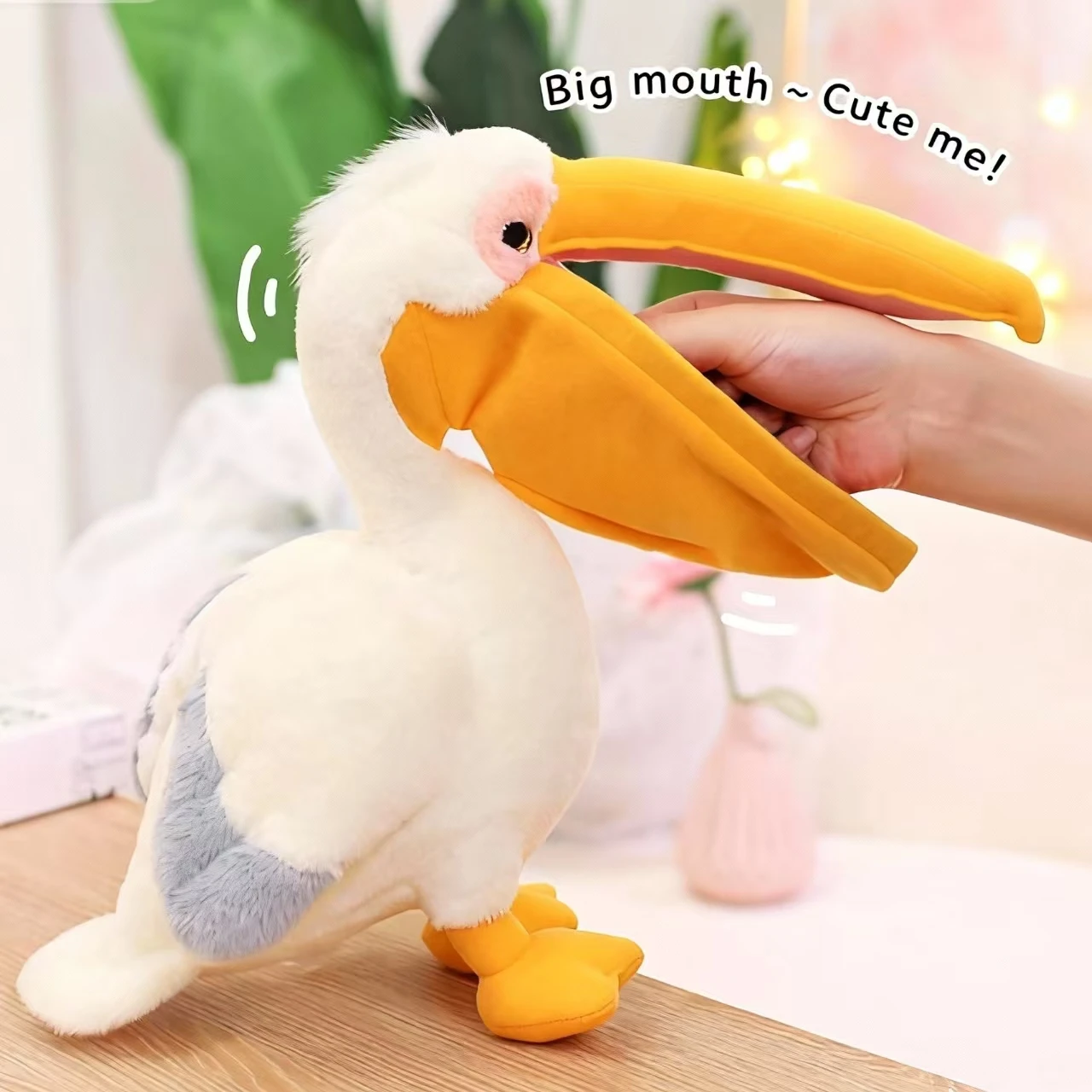 30cm Simulated pelican gray and white feather pink gular pouch plush toy animal scenic spot souvenir gift