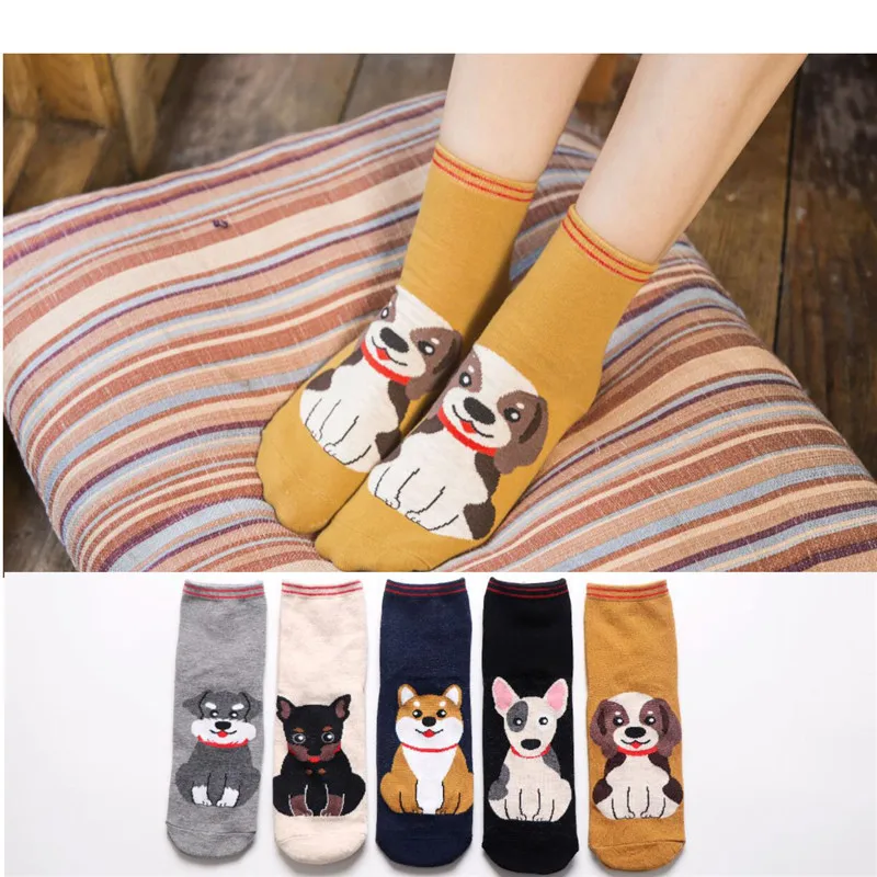 25 Patterns Korea Japan Fashion Funny Cartoon Lovely Dogs Happy Socks Women Girls Casual Streetwear Cute Dress Sox Spring Summer