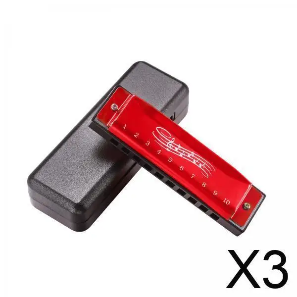 

3xMouth Organ Portable Teaching Aids 10 holes Harmonica for Travel Stage Family red