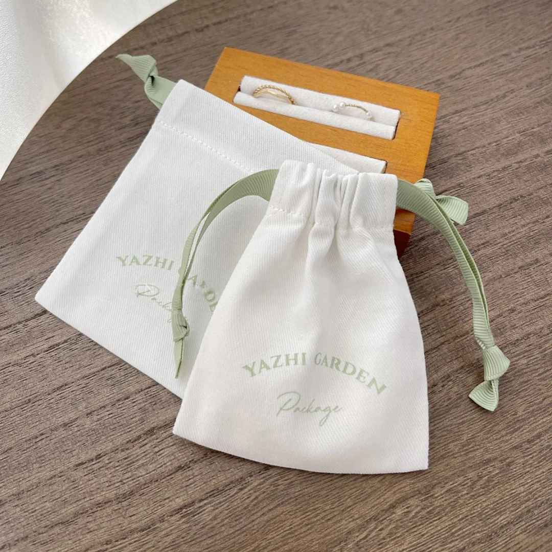 Custom Logo Cotton Jewelry Bag Luxury Cotton Drawstring Jewelry Small Gift Pouches Wedding Favors For Guests