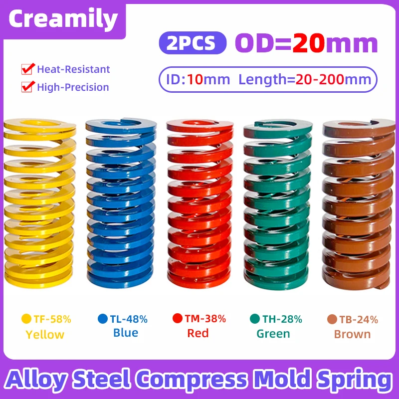 Creamily 2PCS/Lot Mould Spring 20x10xL Spiral Stamping Compression Spring OD=20mm ID=10mm L=20-200mm Yellow/Blue/Red/Green/Brown