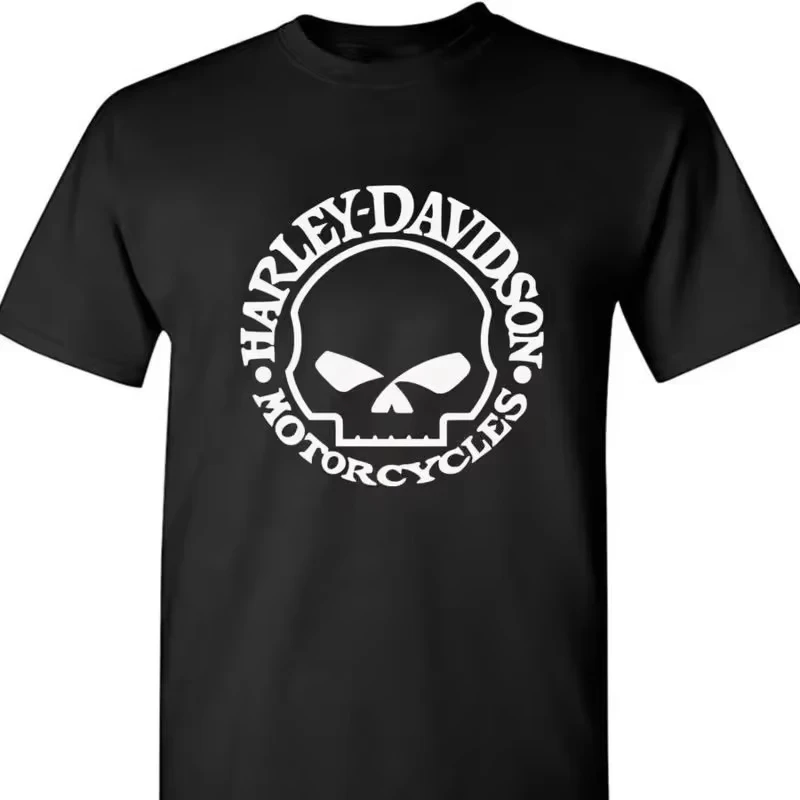 2024 Davidson Men's Summer T-shirt Letter Skull Pattern Printed Solid Color Round Neck Solid Color Fashion Casual T-shirt