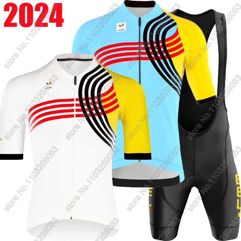 Team Belgium Cycling Jersey 2024 Belgian National Set Mens Short Sleeve Blue Clothing Road Bike Suit Bicycle Shirt Bib Shorts