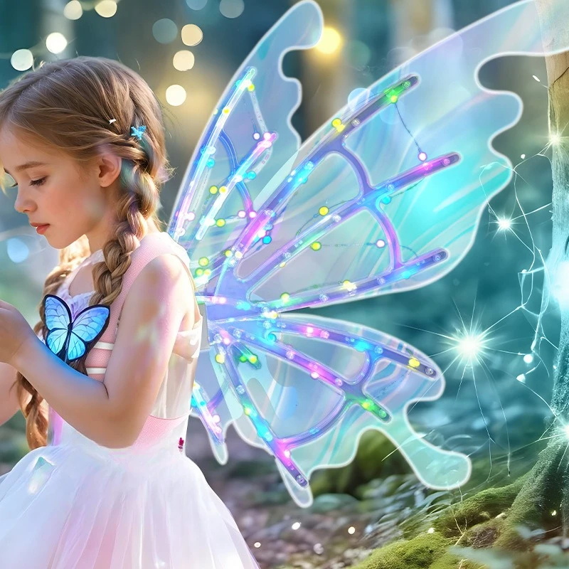 1PC 배터리 구동 꿈 같은 요정 날개 의상 액세서리 천사 날개 소녀 성능 소품 어린이를위한 엘프 날개 파티 장식