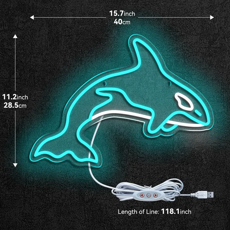 Killer Whale Neon Light Sign Acrylic Animal Neon Sign USB for Home Kids Bedroom Gaming Room Aquarium Wall Decor Cartoon LED Sign