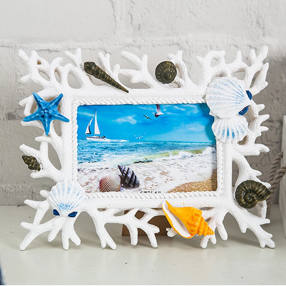 

Coral Seashell Photo Frame Resin Wedding Home Decoration Baby Picture Holder Creative Desktop Display Shell Frame