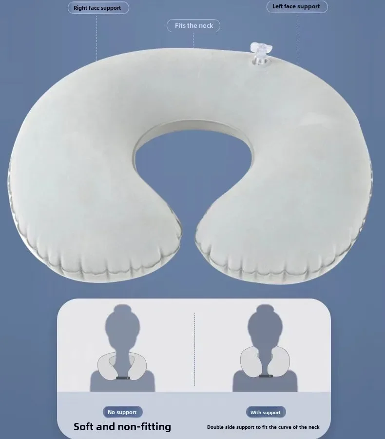 Travel Inflatable C-shaped Pillow for Car Airplane, Portable U-shaped PVC Plush Neck Pillow