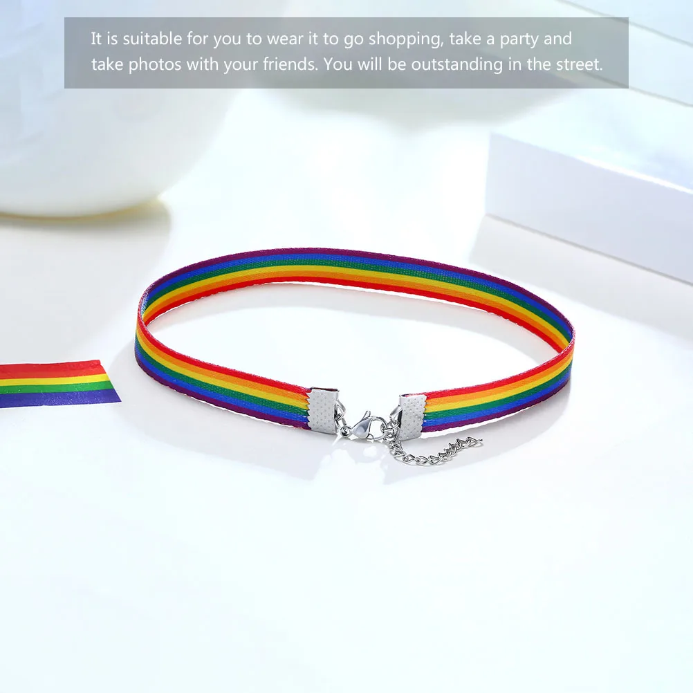 

Rainbow Necklace For Women Stylish Clavicle Ribbon Choker Adjustable Dual Purpose Wrist Rope Bright Color Fashion Bracelet Party