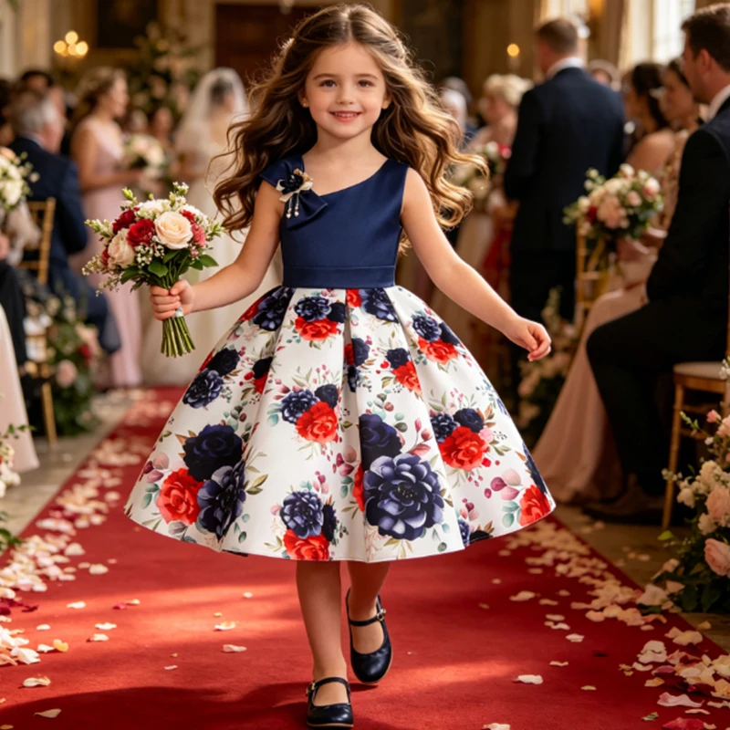 Big Bow Flower Girls Wedding Dresses For Girls Baby Children Dress Evening Party Tutu Princess Dress For Kids 3 5 10 Years