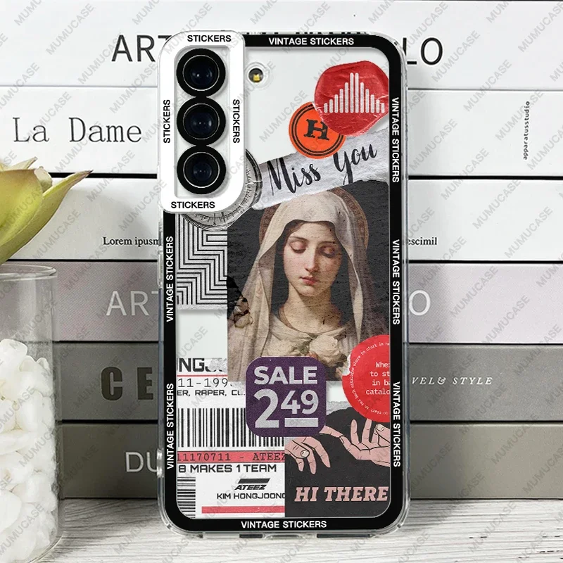 Case For Samsung Galaxy S25 S24 S20 S21 FE S22 S23 Ultra A13 A33 A50 A52 A53 A73 A54 A14 Soft Cover Old vintage stickers