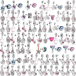 2Pcs/lot High Quality Pink Heart Mom Charm Beads DIY Silver Plated Jewelry DIY Bracelets Necklace For Women Men bijoux cabochon