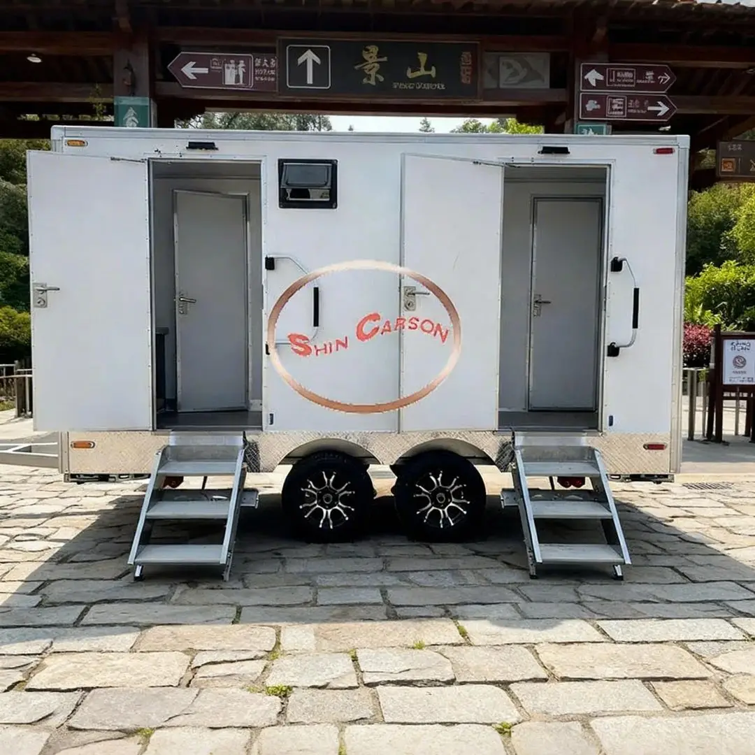 Eco-Degradable Scenic Area Landscape Towed Double-Door Mobile Toilet with Two Independent Zones for High-End Cultural Tourism