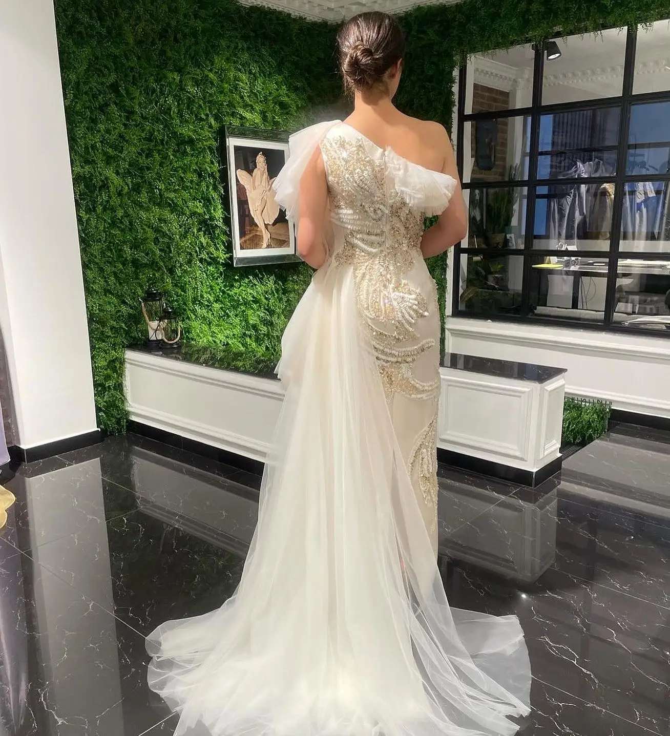 Customized Temperament Jersey Straight One Shoulder Sequined Evening Dress Graceful Floor Length vestidos para mujer