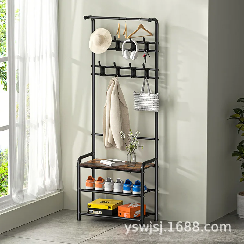 Simple coat rack Multifunctional hanger Dormitory household shoe rack Storage Door change shoe stool entrance Floor hanger