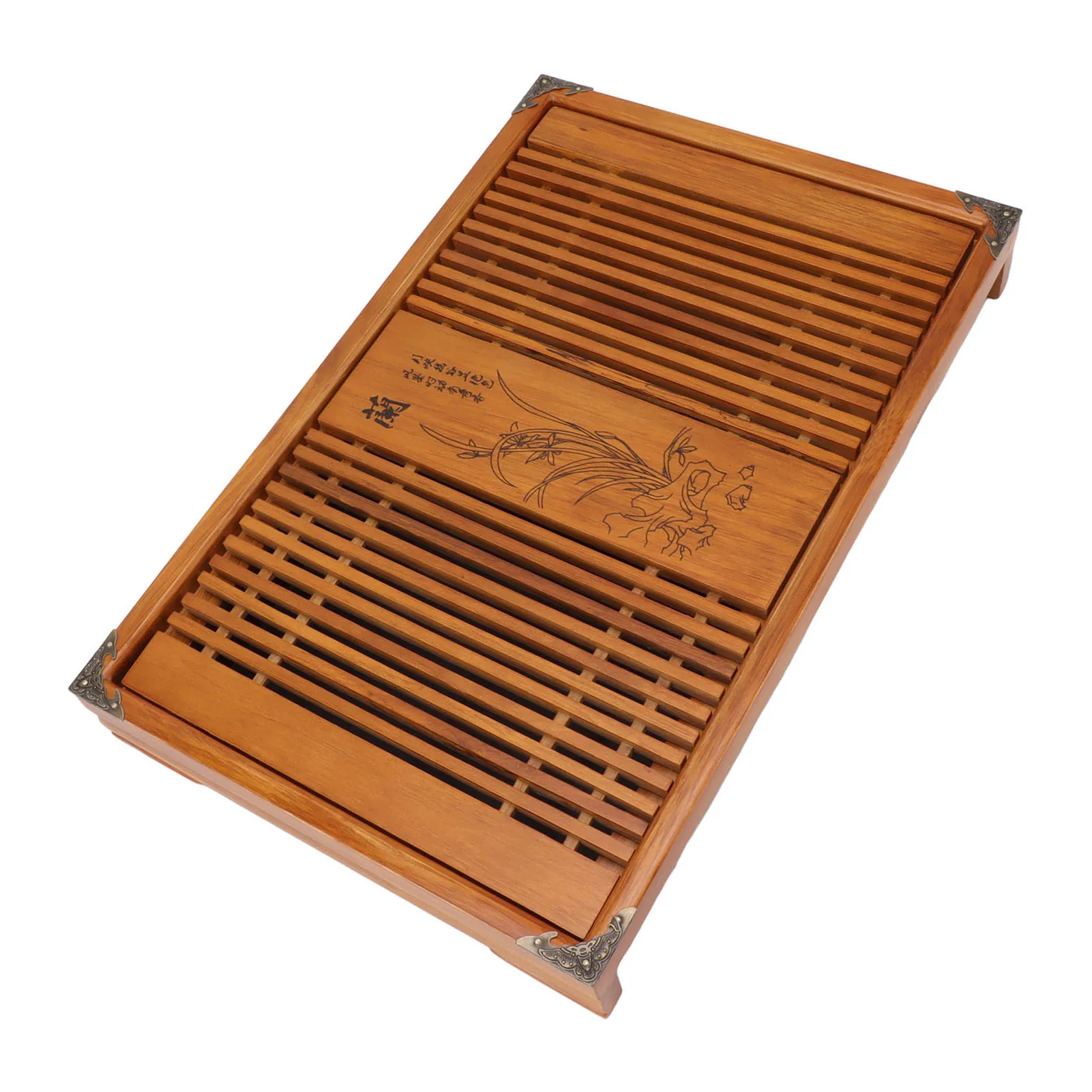 Chinese Natural Wood Tea Tray Drainage Water Storage Kung Fu Tea Set Simple Rectangular Tea Board Storage Tray with Drain Pipe