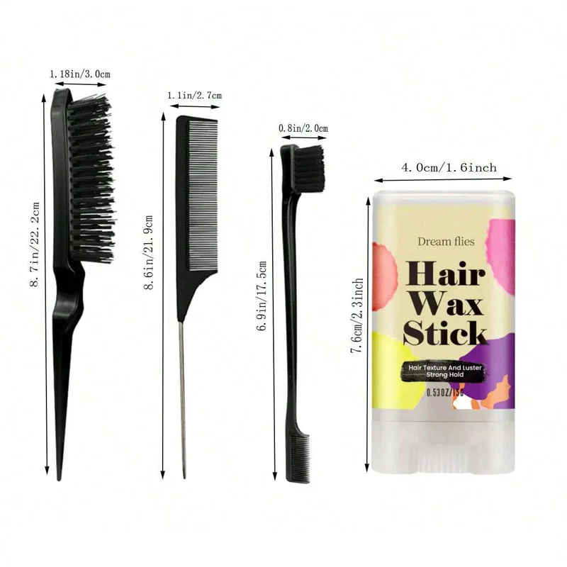 شمع الشعر المحمول ، شمع الشعر غير اللاصق ، 3 فرشاة حافة لحافة الشعر المجعد ، 15 جم