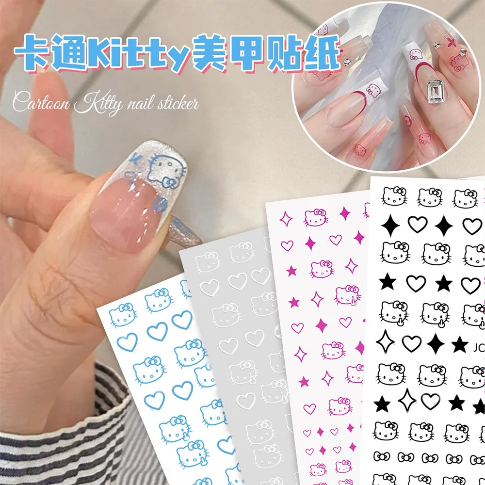 1sheet Japanese nail sticker HelloKitty Cat Head Heart cartoon cute nail decal with adhesive ornament Back Glue Manicure Sticker