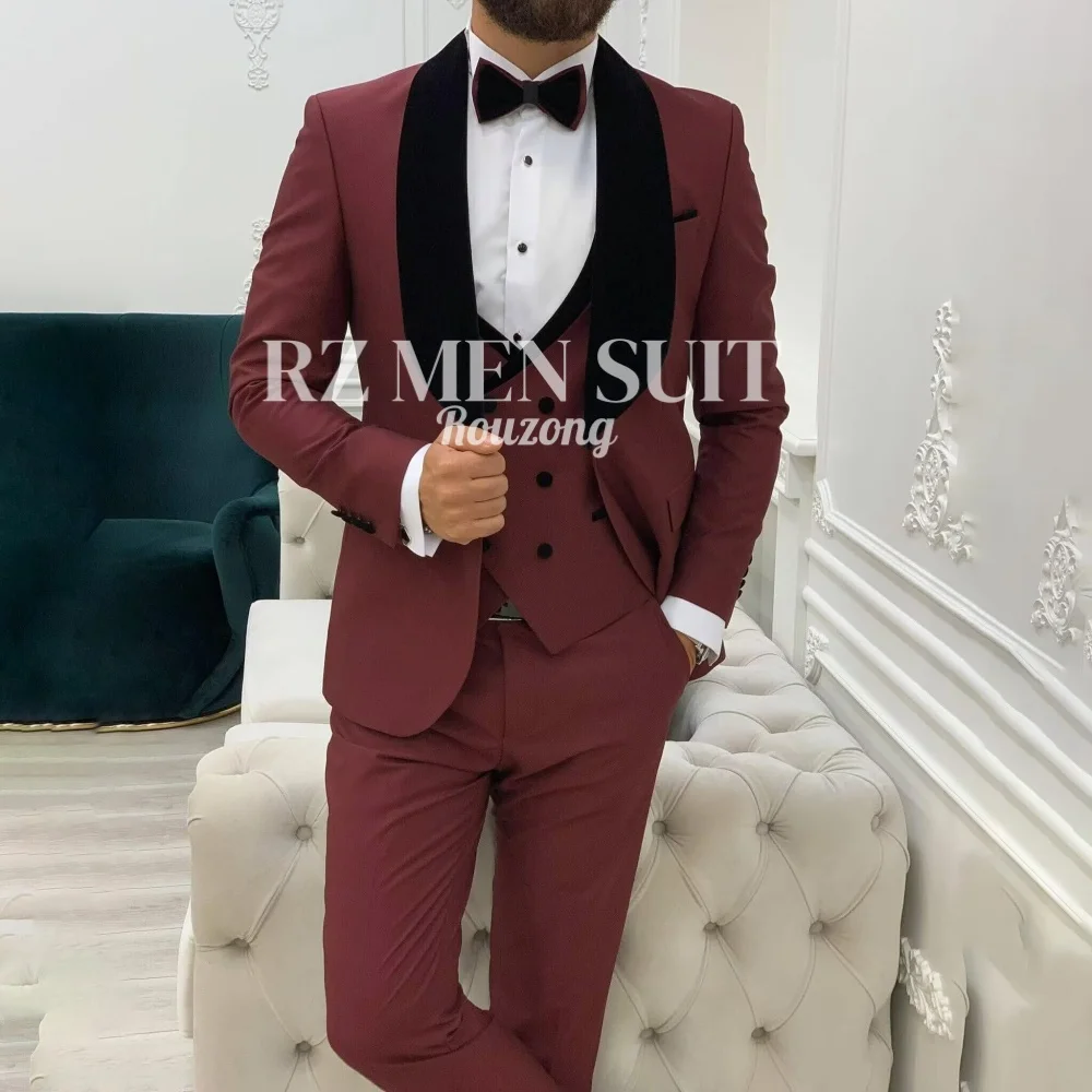 

Tuxedo for Men Slim Fit 3 Piece Suit Velvet Shawl Lapel Double Breasted Vest Wedding Prom Suits vestido de novia costume homme