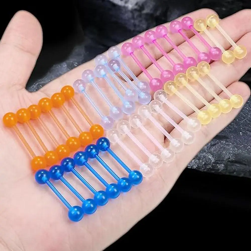 36Pcs Set Glow in Dark Bioflex Flexible Acrylic Nipple Tongue Rings Retainer Straight Barbell Tongue Nipple Piercing Jewelry