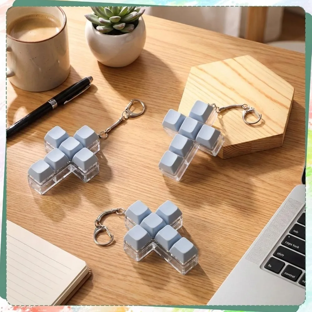 1-5Pcs Blue Cross Keyboard Fidget Clicker Keychain 6 Keycap Stress Relief Decompression Button Fidget Office Travel Stress Gifts