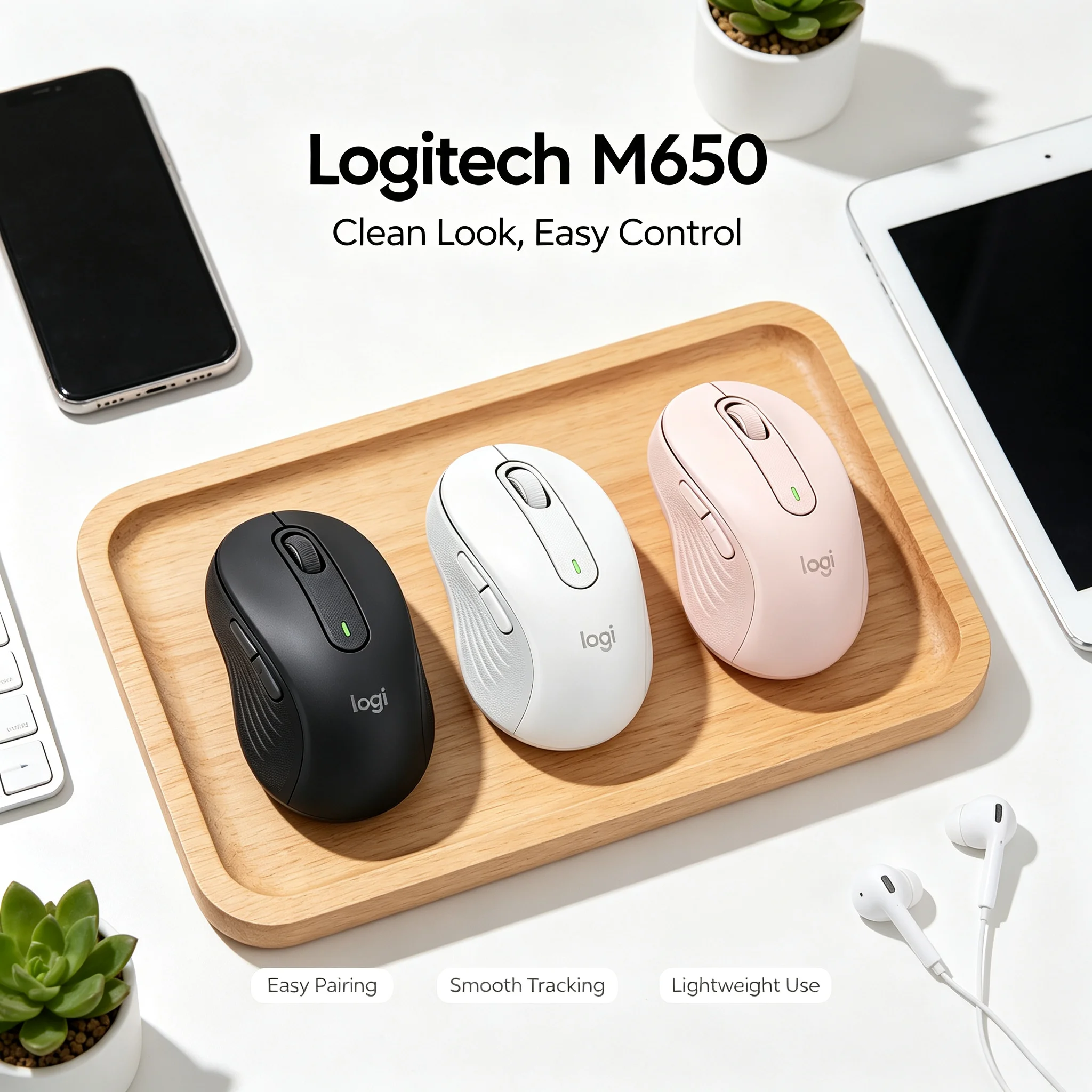 Logitech M650 Ergonomic Wireless Bluetooth Mice Multi Pairing Quiet Click For Office Home Laptop PC