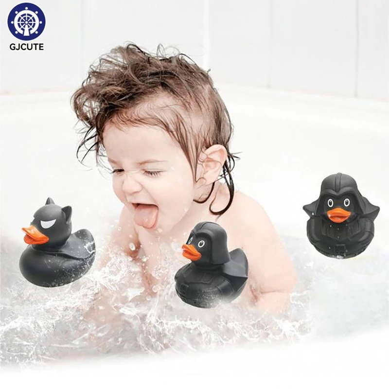 1Pcs Black Rubber Duck Dashboard Decorations Ornament Cute Duck Cool Gentleman Hat Swim Ring Children\'s Bath Toy