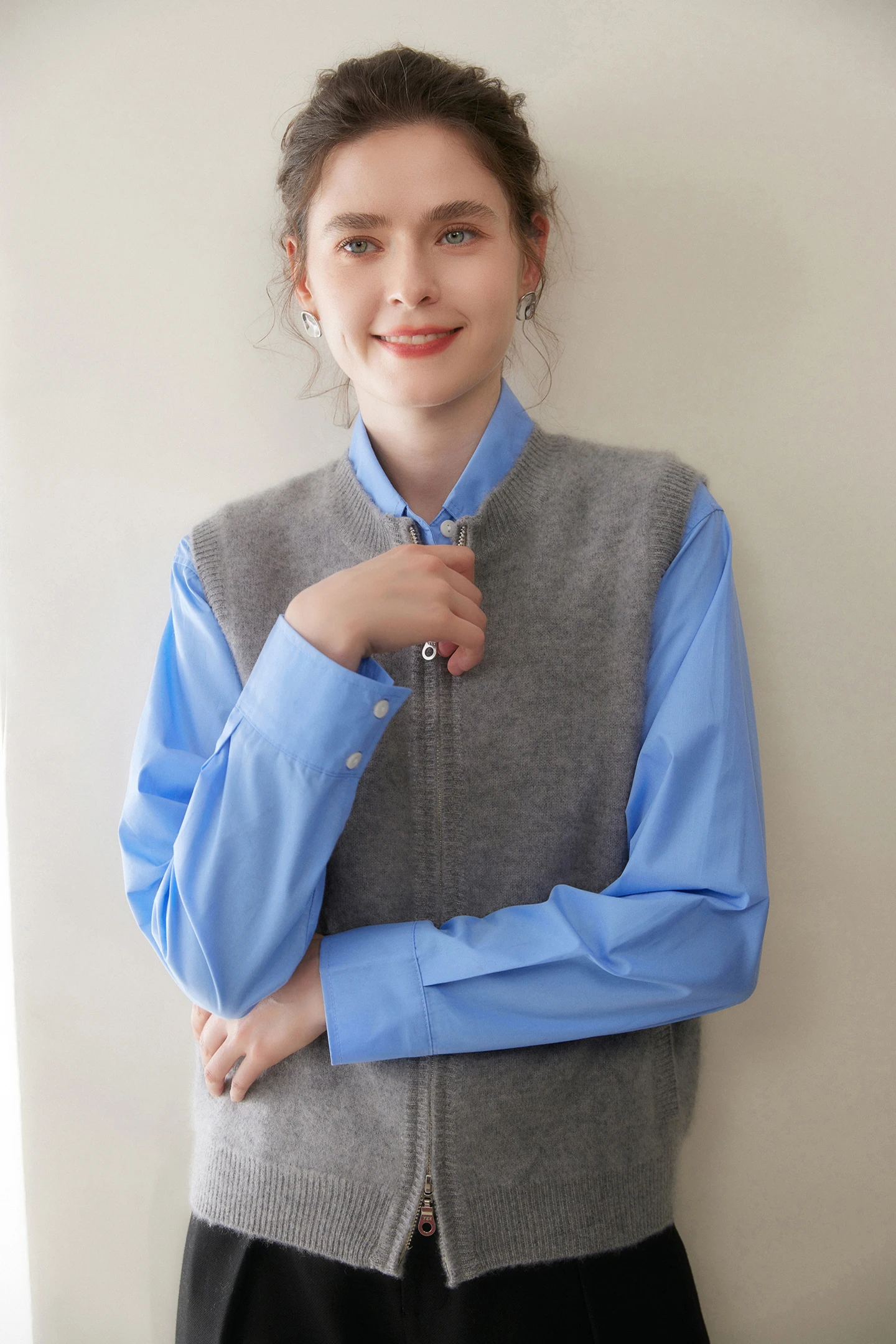 여성용 가을 겨울 100% 캐시미어 두꺼운 O넥 민소매 가디건 베스트 캐주얼 부드러운 두꺼운 니트 스웨터 다용도 탑