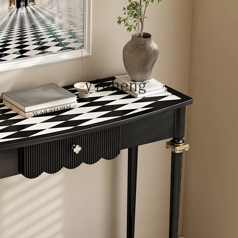 a8 American Style Clover Console Tables Light Luxury Black Console Solid Wood Living Room Hallway