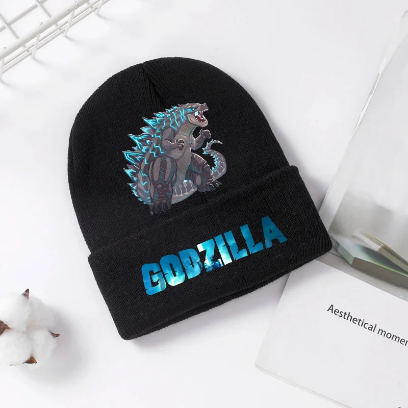 Gorro de punto Godzilla para invierno y primavera, gorro fresco para hombres y niños, gorros sin ala con estampado de Anime, gorros cálidos y cómodos, regalo de fiesta para bebé