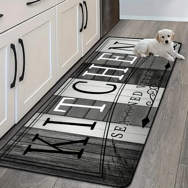 VIKAMA Kitchen Seasoned With Love Print Runner Rug Non Slip Washable Long Floor Mat for Kitchen Laundry Room Decor Rug