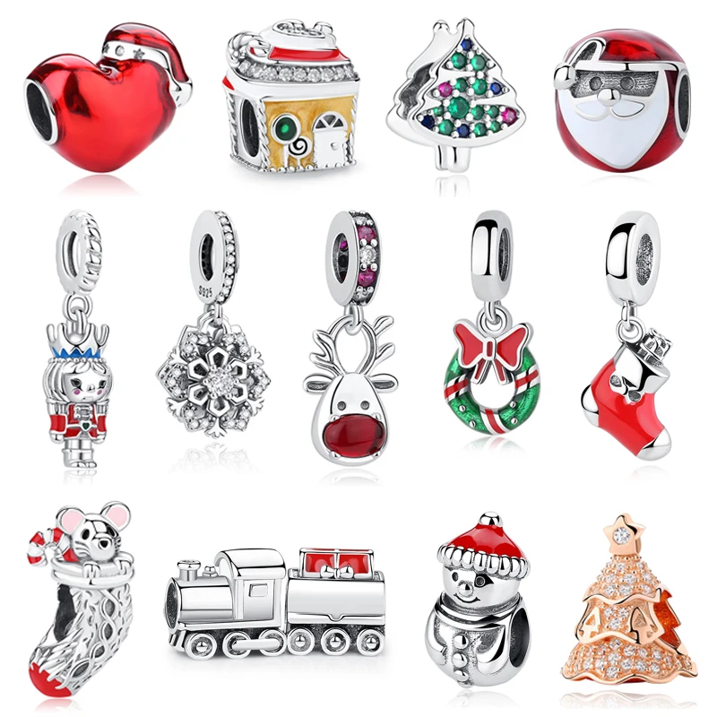 Original 925 Sterling Silber Charms Weihnachten Santa Rentier Anhänger Perlen Fit Marke Armbänder Halsketten Frauen DIY Schmuck Geschenk