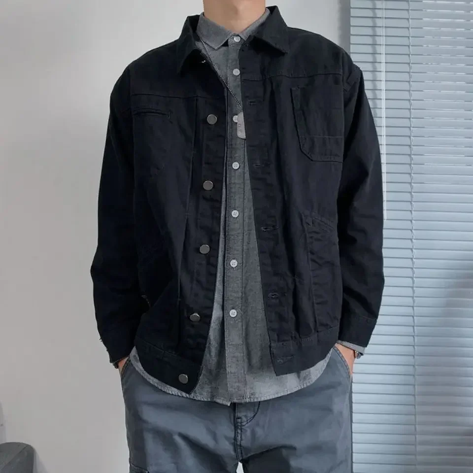 Denim Jackets Man Khaki Cargo Jeans Coat for Men Vintage Large Size Branded Winter Outerwear Menswear in Lowest Price S Y2k Rock