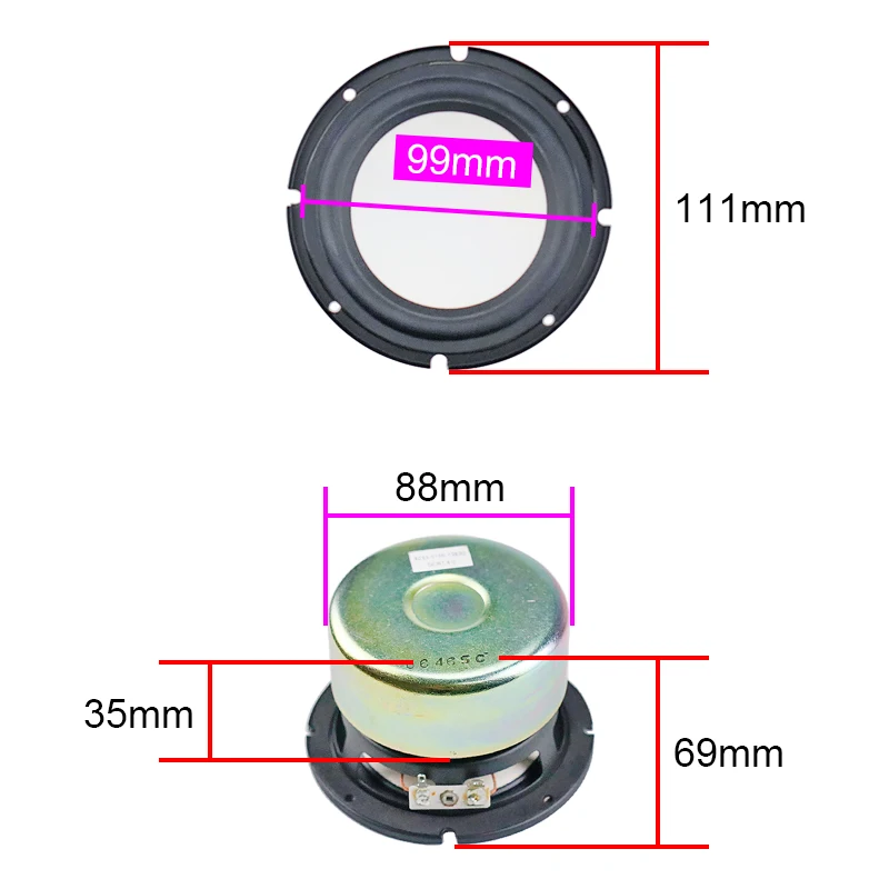 GHXAMP 4 inch 111mm Horn Mid Bass Speaker Unit Double layer Fiber Paper Basin HiFi Sound Quality 6ohm 50W