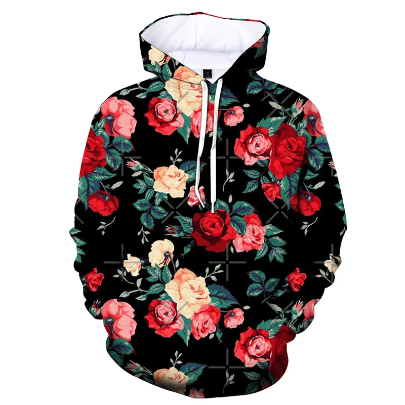 Retro Plants Flower 3D Printing Hoodie Fashion Long-sleeved Hooded Sweatshirt For Men Pullover Street Long Sleeves Hoodies