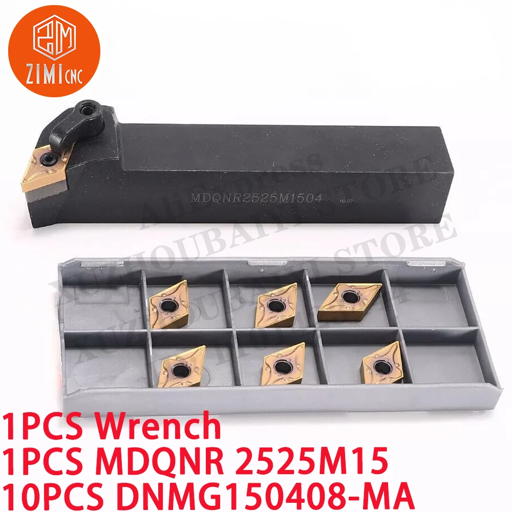 10PCS MDQNR 2525M15 Lathe Turning Tool Holder + 10PCS DNMG150408-MA Carbide Inserts CNC tool metal lathe mechanical cutting tool