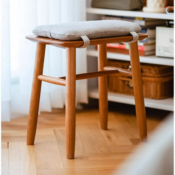 DSA household solid wood shoe changing stool makeup stool modern simple furniture with soft bag square stool
