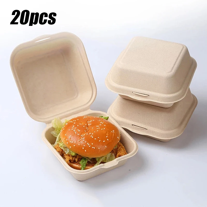 10Pcs Disposable Bento Box Fruit Salad Hamburger Box Pulp Cake Box Portable Lunch Baking Cake Packaging Box Food Container