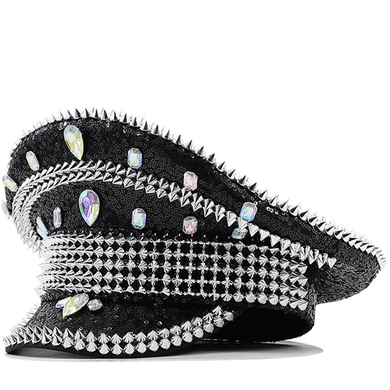Trendy Rhinestone Flat Top Hat For Women Fall And Winternew Arrivaleasiest For Matchelegant Navy Hat British Fashion Beret